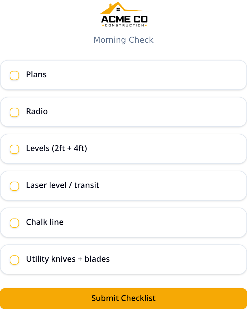 Crew member's morning checklist opened on a phone
